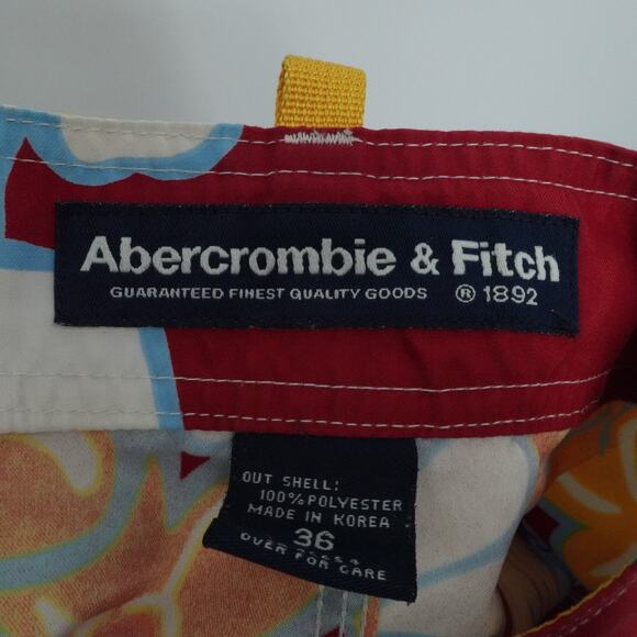 VTG Abercrombie Fitch Shorts Mens 36 Red Floral Hawaiian Swim Trunks Boardshorts - Picture 3 of 13